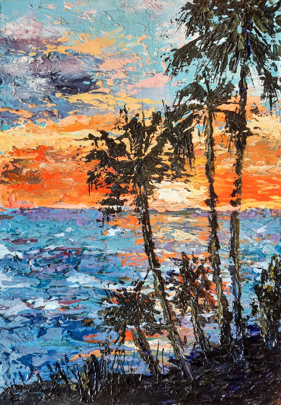 日落海景 原创压克力画 海滩与棕榈树艺术 - 海报/装饰画/版画 - 其他材质 多色