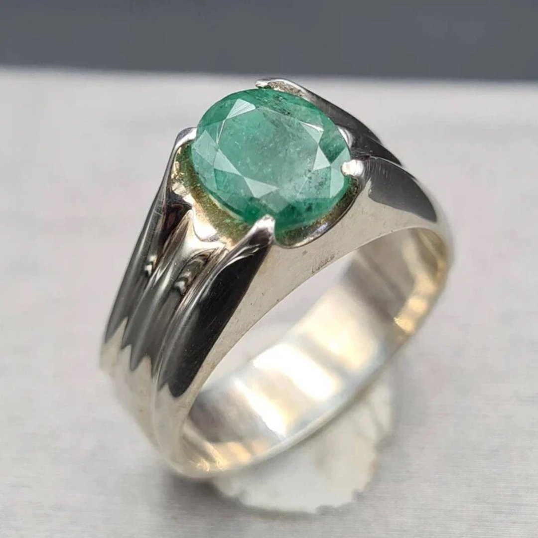 Zambian emerald ring Zamurd rings Gemstone rings Green stone ring Healing rings - 戒指 - 宝石 绿色