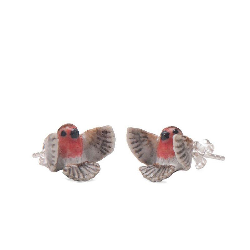 AndMary 手绘瓷耳环-知更鸟 礼盒装Flying Robin Earrings - 耳环/耳夹 - 瓷 红色