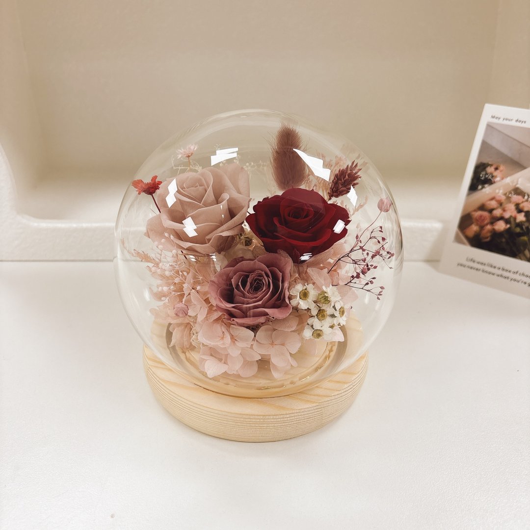 圆形永生花夜灯玻璃罩-泡泡糖系列 扩香 开幕 生日礼物 yuflorist - 灯具/灯饰 - 植物．花 多色