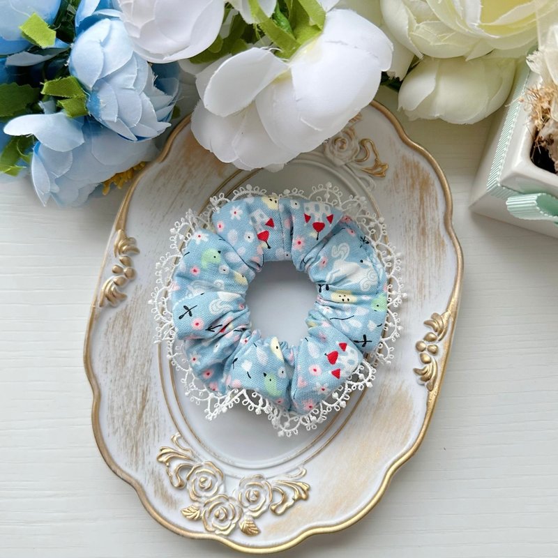 儿童款-棉布拼接精致蕾丝大肠圈发圈-蓝底小马狐狸 - 发饰 - 棉．麻 蓝色