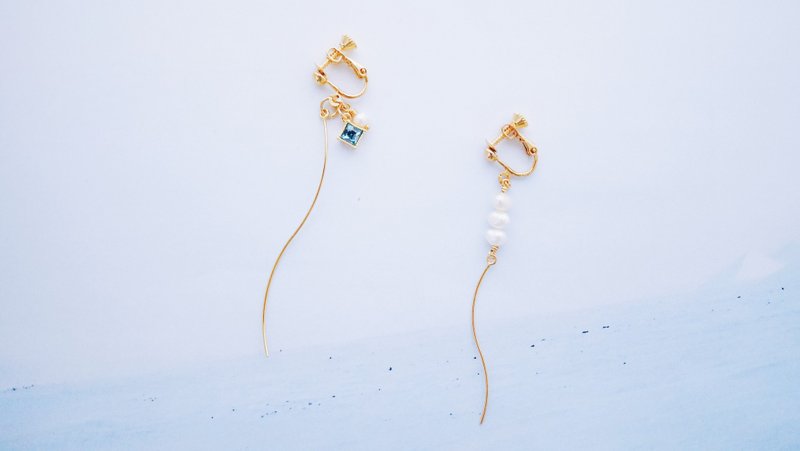 涓流--金属弧线菱形缀饰不对称耳环 - 耳环/耳夹 - 其他金属 蓝色