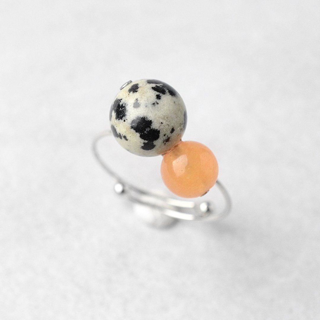 bicolor ring dalmatian mandarin orange natural stone ring open ring birthday gift woman wedding gift contemporary jewelry - 戒指 - 半宝石 橘色
