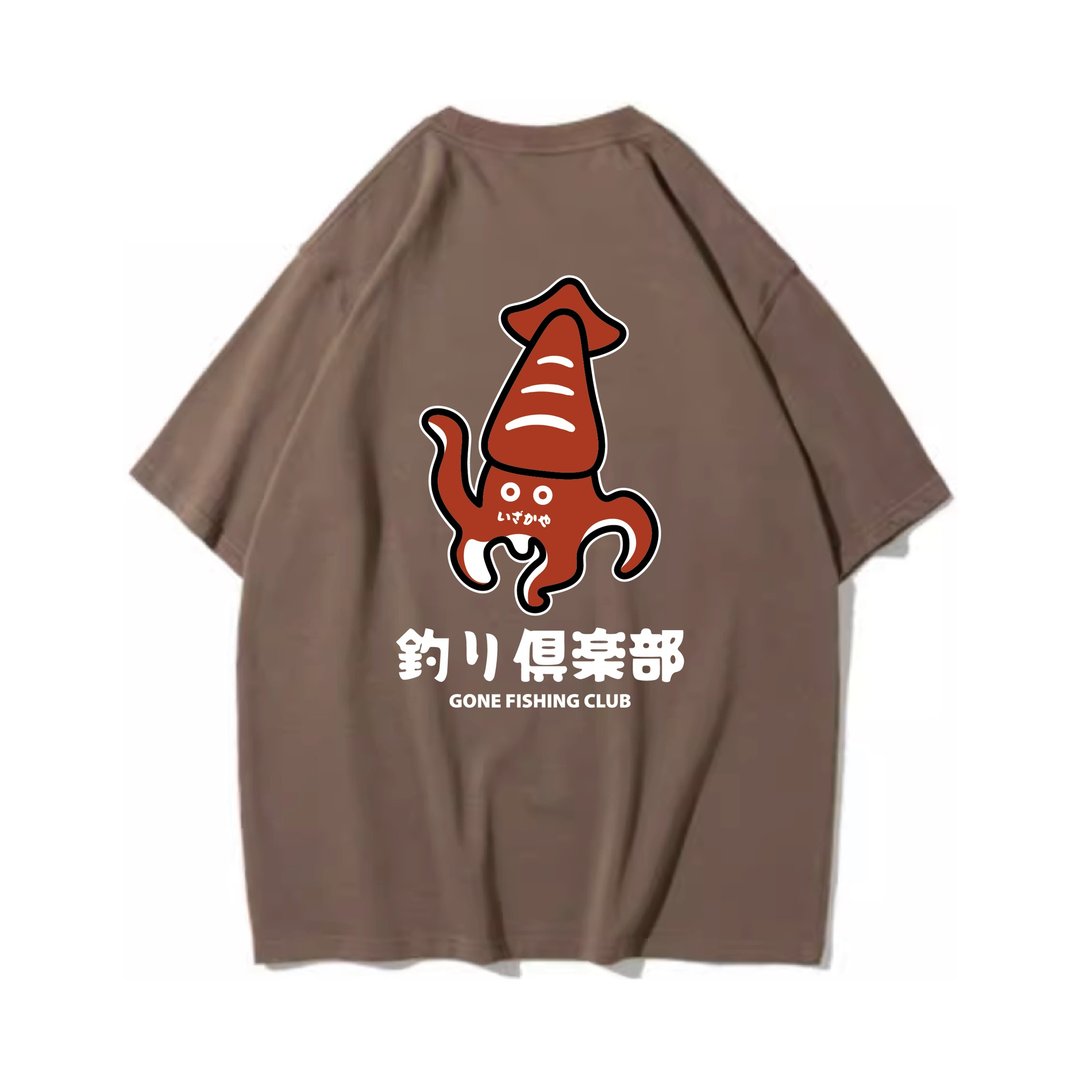SQUID 鱿鱼 中性短袖T恤 8色男女同款 钓鱼俱乐部 - 男装上衣/T 恤 - 棉 卡其色