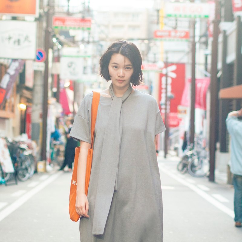 【经典原创】Dust_尘埃变化绑带洋装_CLD004_深灰 - 洋装/连衣裙 - 棉．麻 灰色