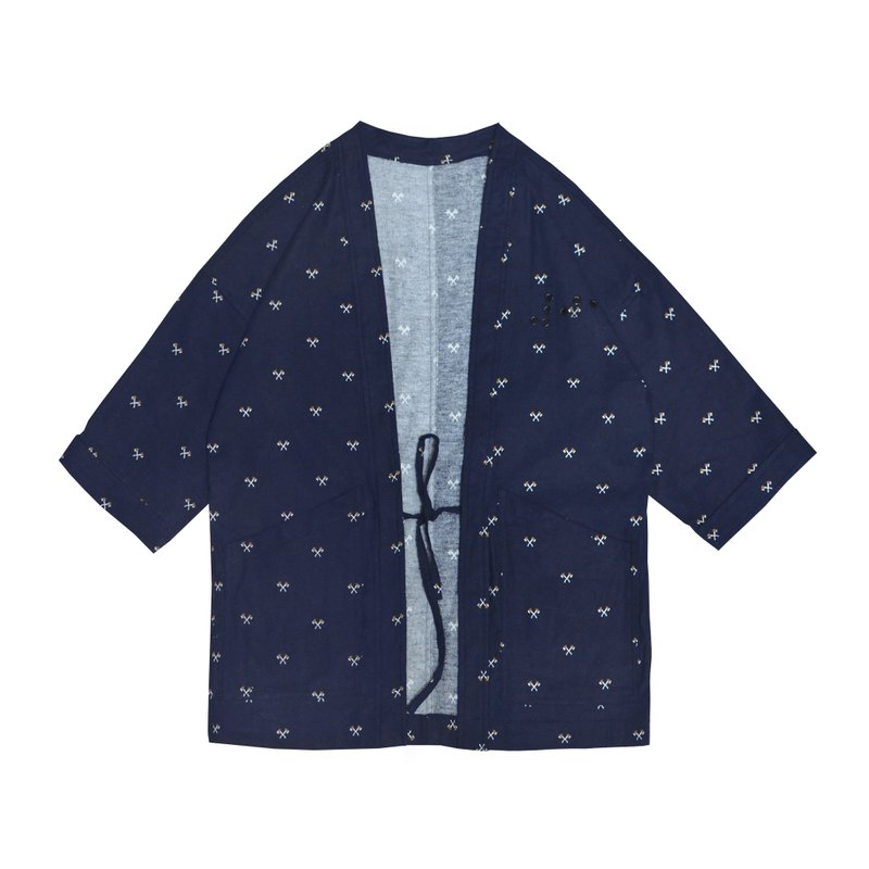 oqLiq - Project 01 - Braille Noragi 野良着 (靛蓝斧头) - 男装外套 - 棉．麻 蓝色