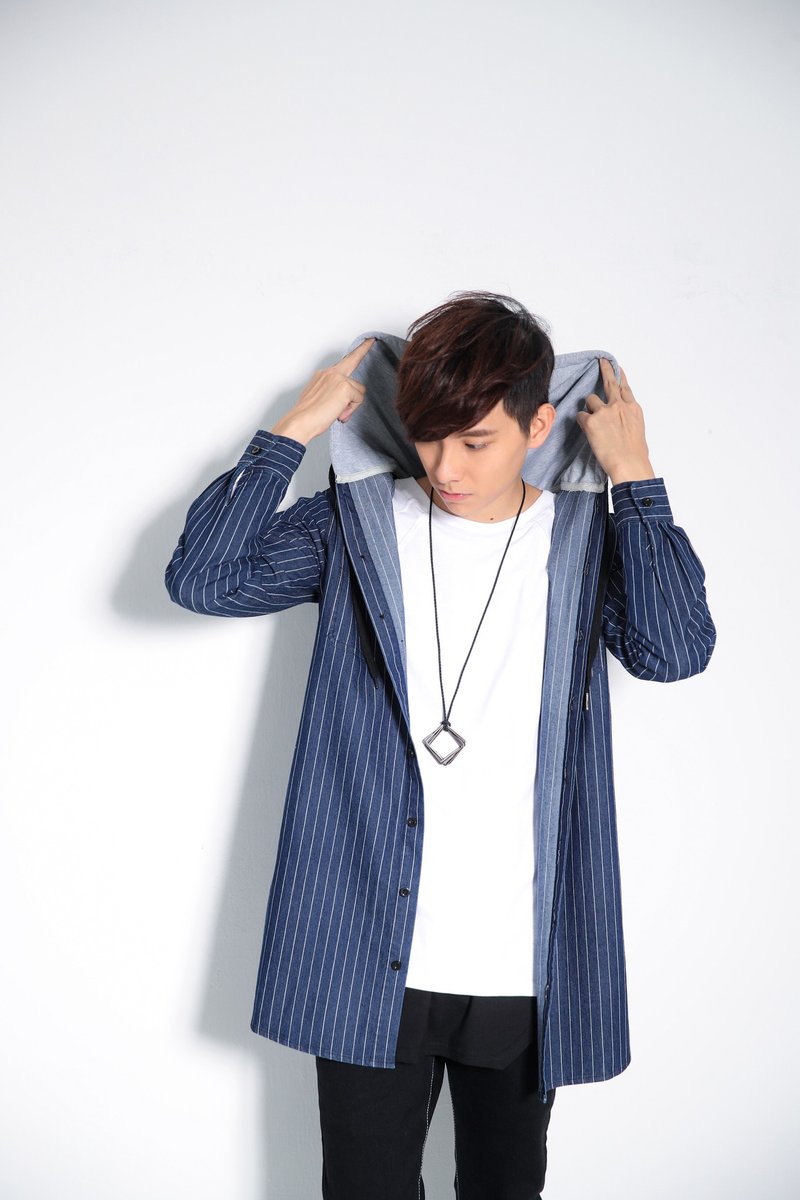 直条纹牛仔衬衫＃8843 - 男装外套 - 棉．麻 