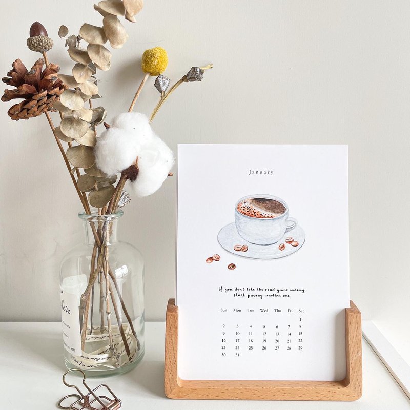 【预购】2022座枱月历 | 桌历 | 水彩手绘 书法字句 \附送明信片/ - 年历/台历 - 纸 咖啡色