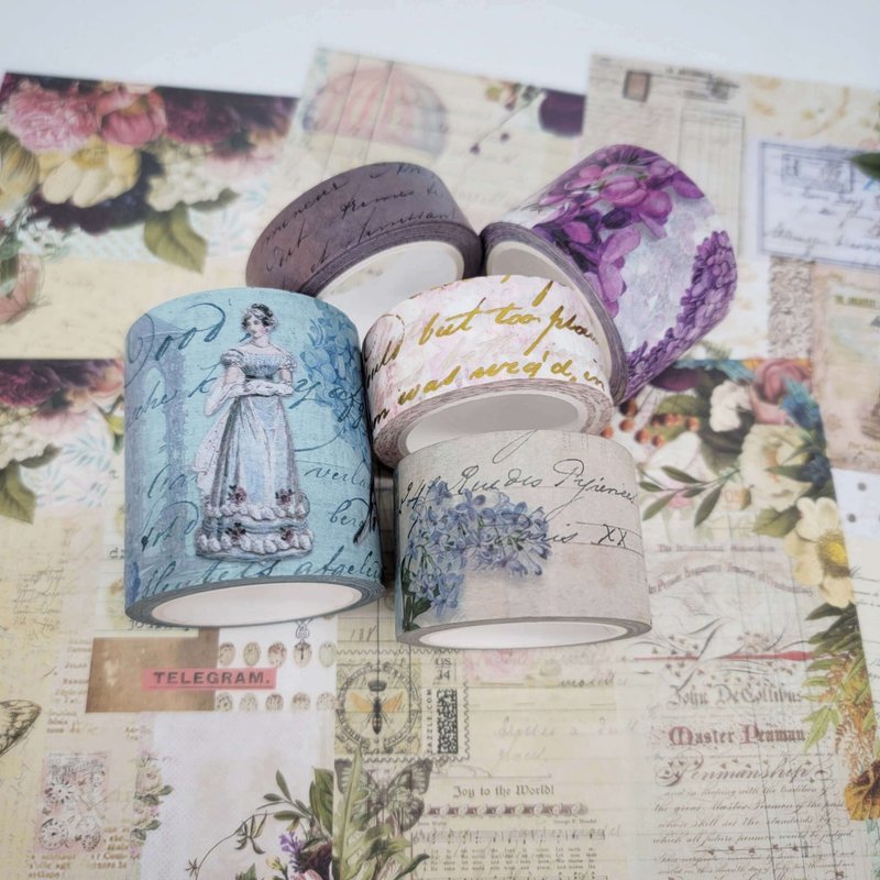 Vintage Jane Austen Regency Theme washi Tapes & Scrapbook - 纸胶带 - 纸 多色