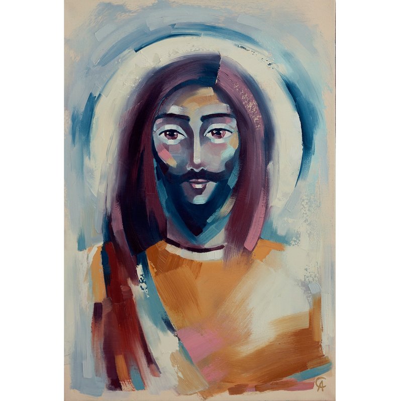 Jesus Painting Catholic Original Art Christian Artwork Religious Hand Made - 海报/装饰画/版画 - 其他材质 咖啡色