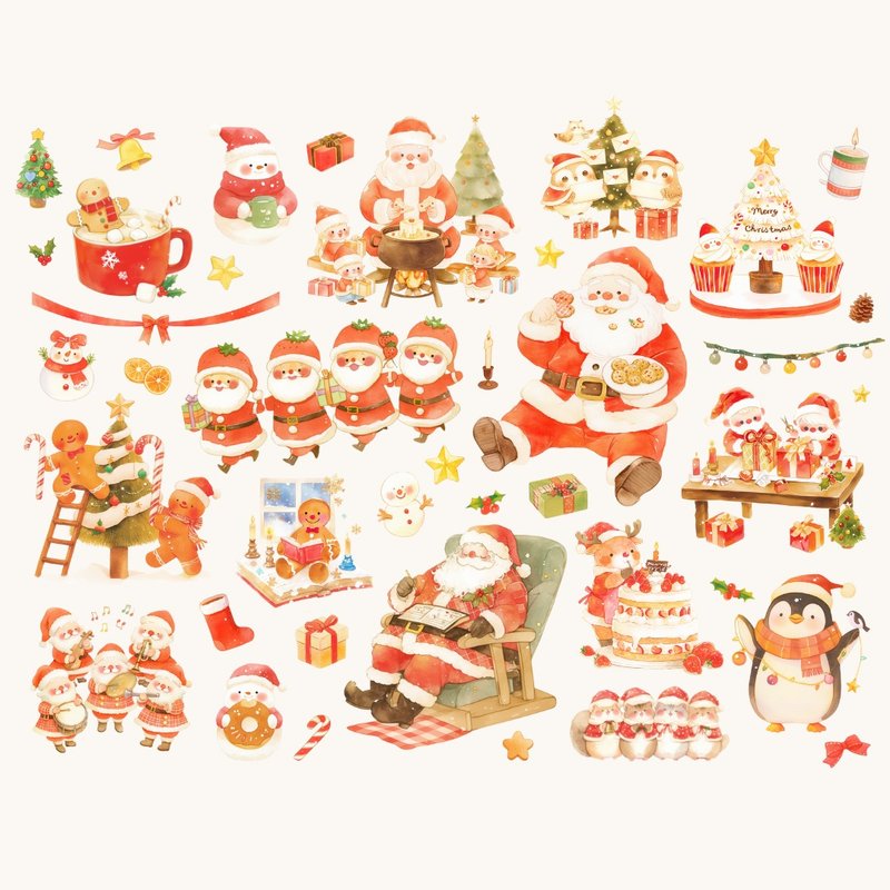 可爱水彩圣诞素材 圣诞老人麋鹿甜品46张PNG拼贴手账贴纸 - 电子手绘真人画像/绘画/插画 - 其他材质 