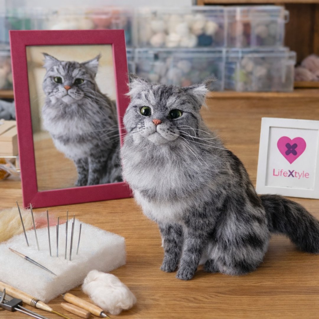 猫咪羊毛毡全身公仔 宠物离世追思 - 订制抱枕/饰品 - 羊毛 多色
