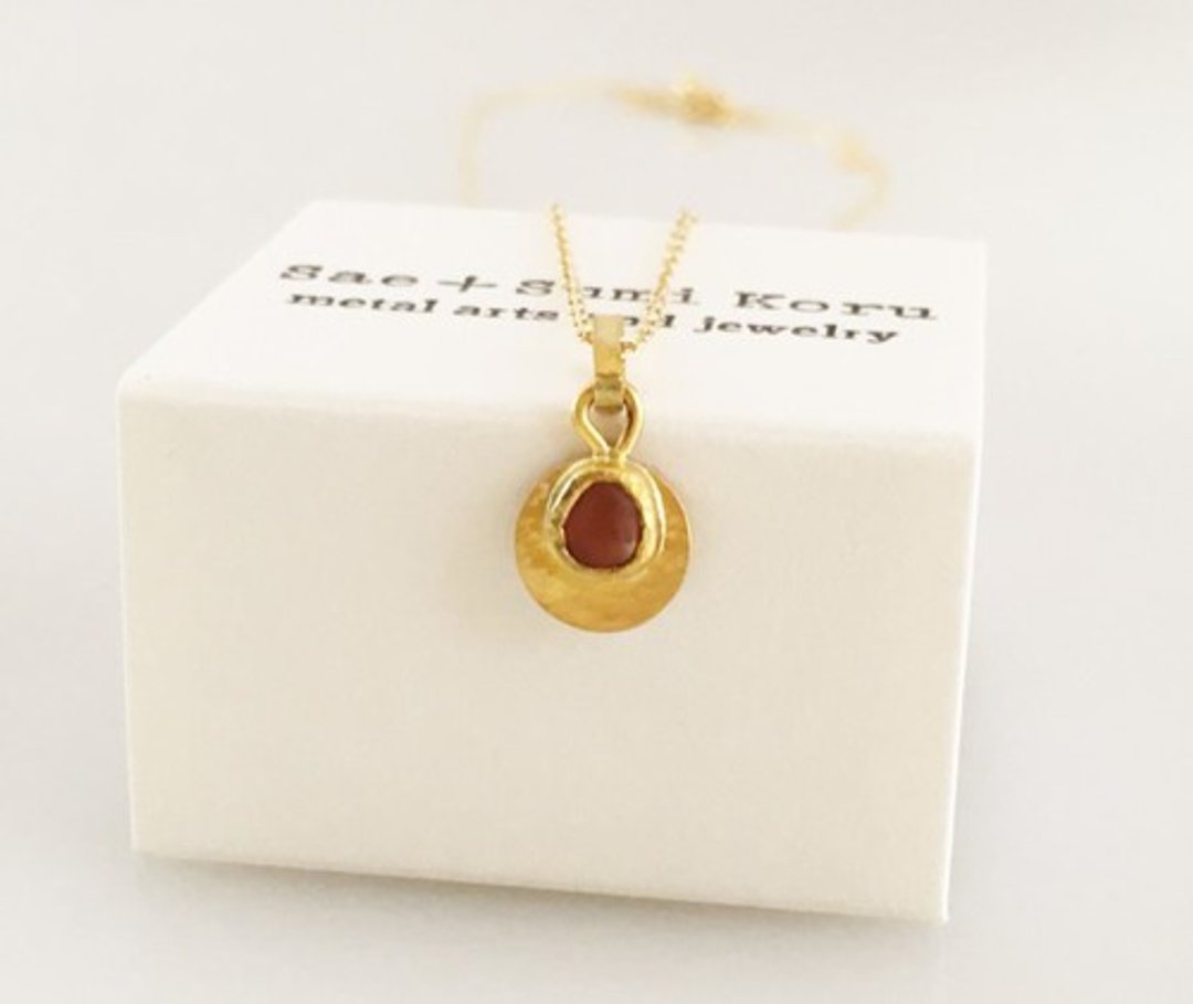 K24 Pure Gold + Raw Red Spinel ◆ Pure Gold Red Spinel Rough Pendant Top - 项链 - 宝石 