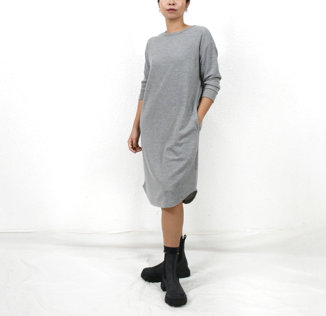 WAFFLE DRESS 花灰色 窝夫格针织 高端休闲 连衣裙 - 洋装/连衣裙 - 棉．麻 灰色