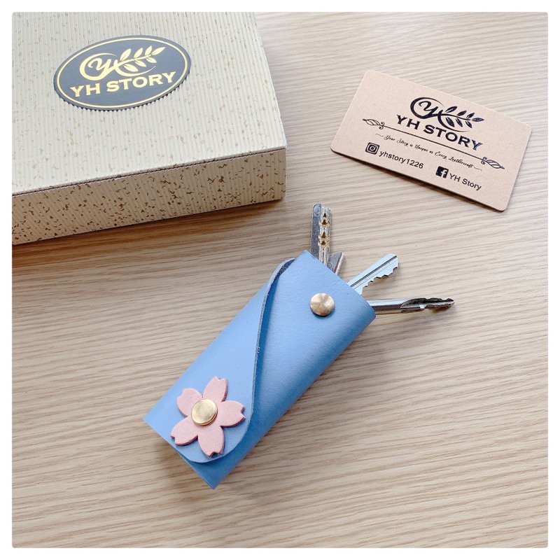 【定制化礼物】情侣款/日系樱花/汽车锁匙包/免费刻字 YH Story - 钥匙链/钥匙包 - 真皮 