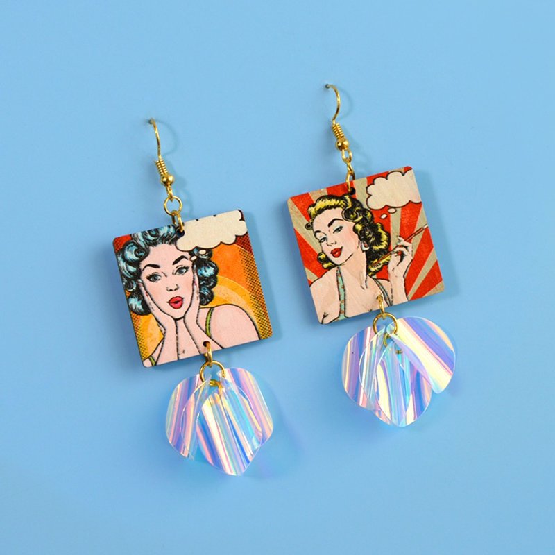 复古波普风耳环 玛丽莲梦露 个性闪亮耳夹 礼物 - 耳环/耳夹 - 木头 橘色