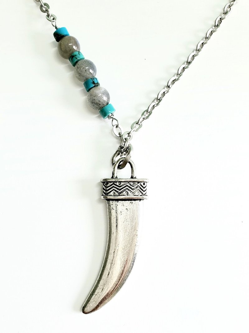 天然拉长石绿松石 (狼牙刀吊坠)项链 - 项链 - 宝石 