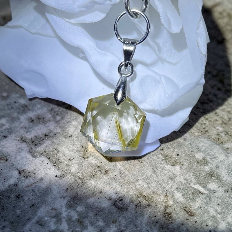 NO.56 纯天然 净透亮发晶 灵摆 项链 吊坠 六芒星 金发晶 秀气款 - 项链 - 水晶 金色