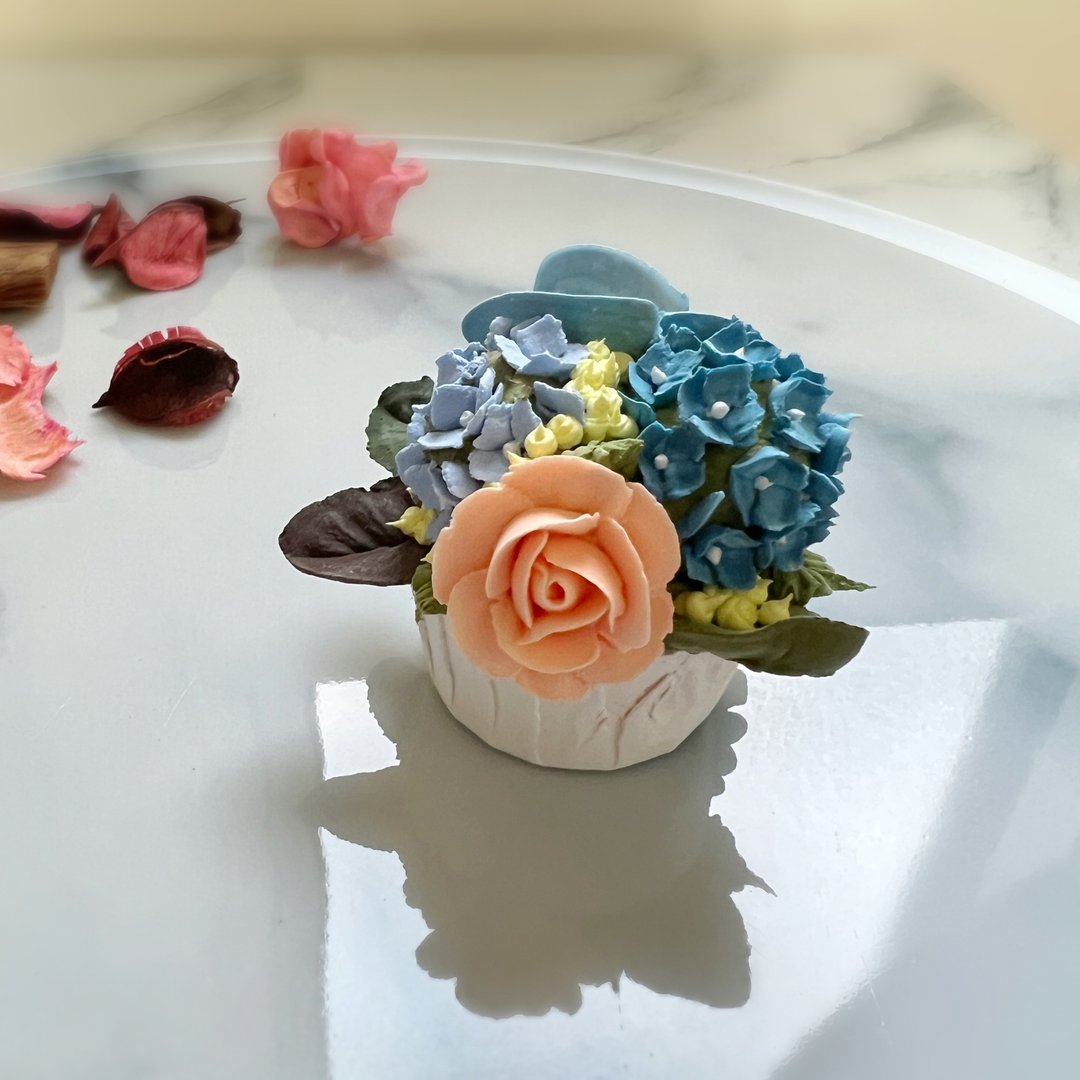 韩国奶油土挤花扩香石/扩香花/大理石纹石膏盆栽/粉橘玫瑰绣球花 - 香薰/精油/线香 - 粘土 