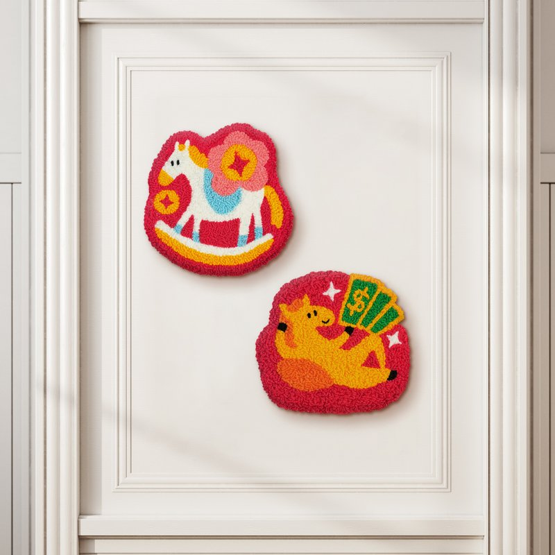 【早鸟限量】美好驾到马年戳绣春联【双响炮】手作材料包新年礼盒 - 红包/春联 - 羊毛 多色