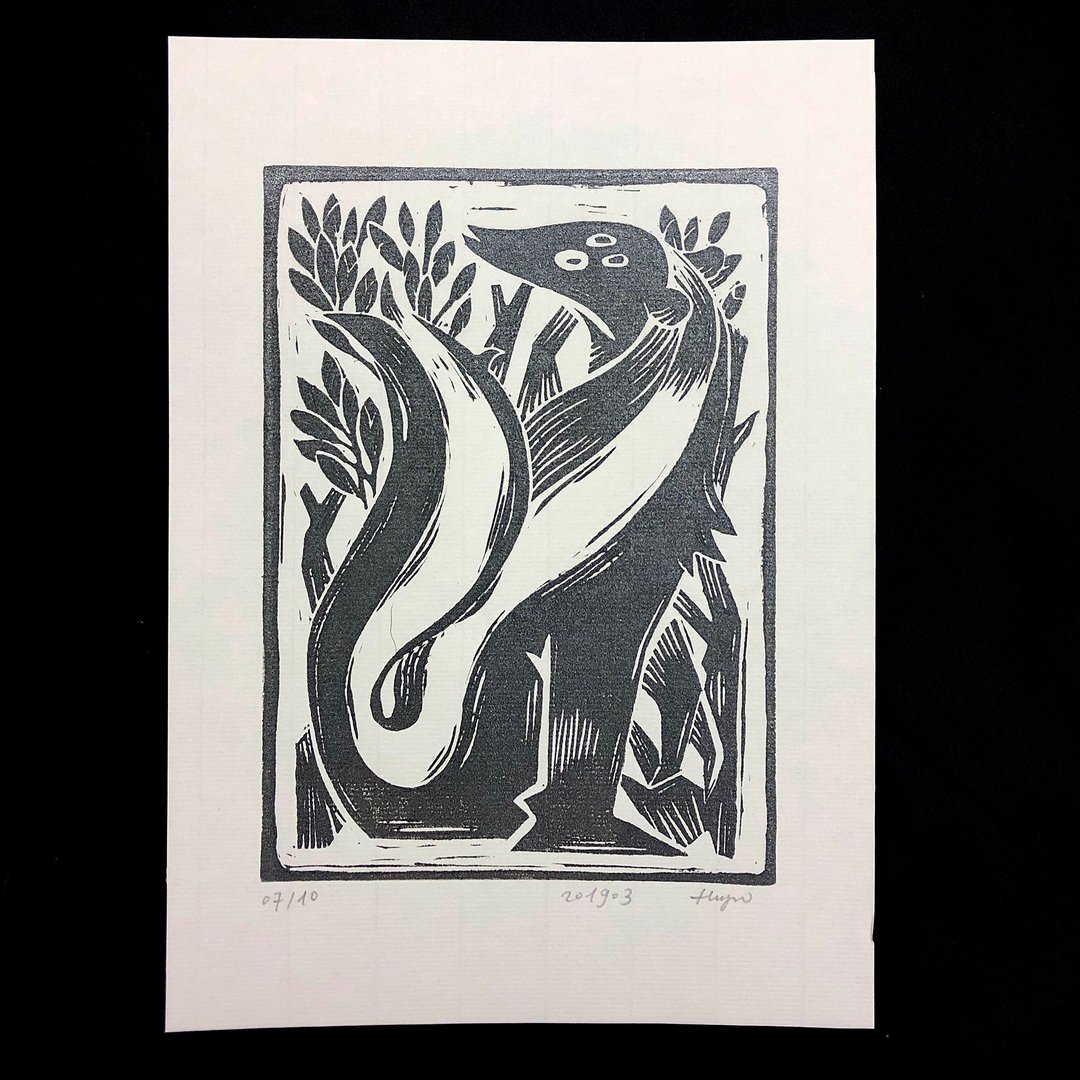 臭鼬-版画原作 - 海报/装饰画/版画 - 纸 黑色