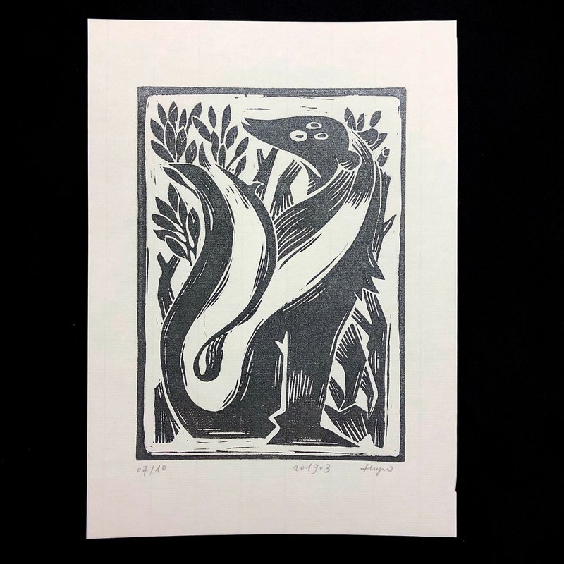 臭鼬-版画原作 - 海报/装饰画/版画 - 纸 黑色