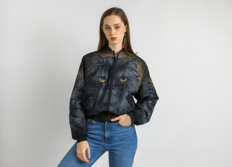 1990年代复古女款中性动物印花飞行员夹克 M 号 6179 - 女装休闲/机能外套 - 棉．麻 多色
