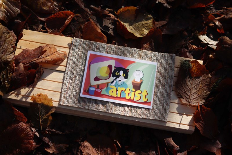 猫咪艺术家－艺术家 - 卡片/明信片 - 纸 白色