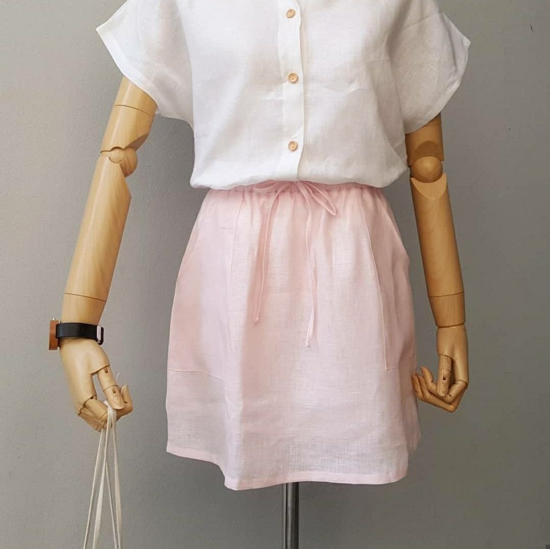 Linen Short Skirt - Pink - 裙子 - 亚麻 粉红色