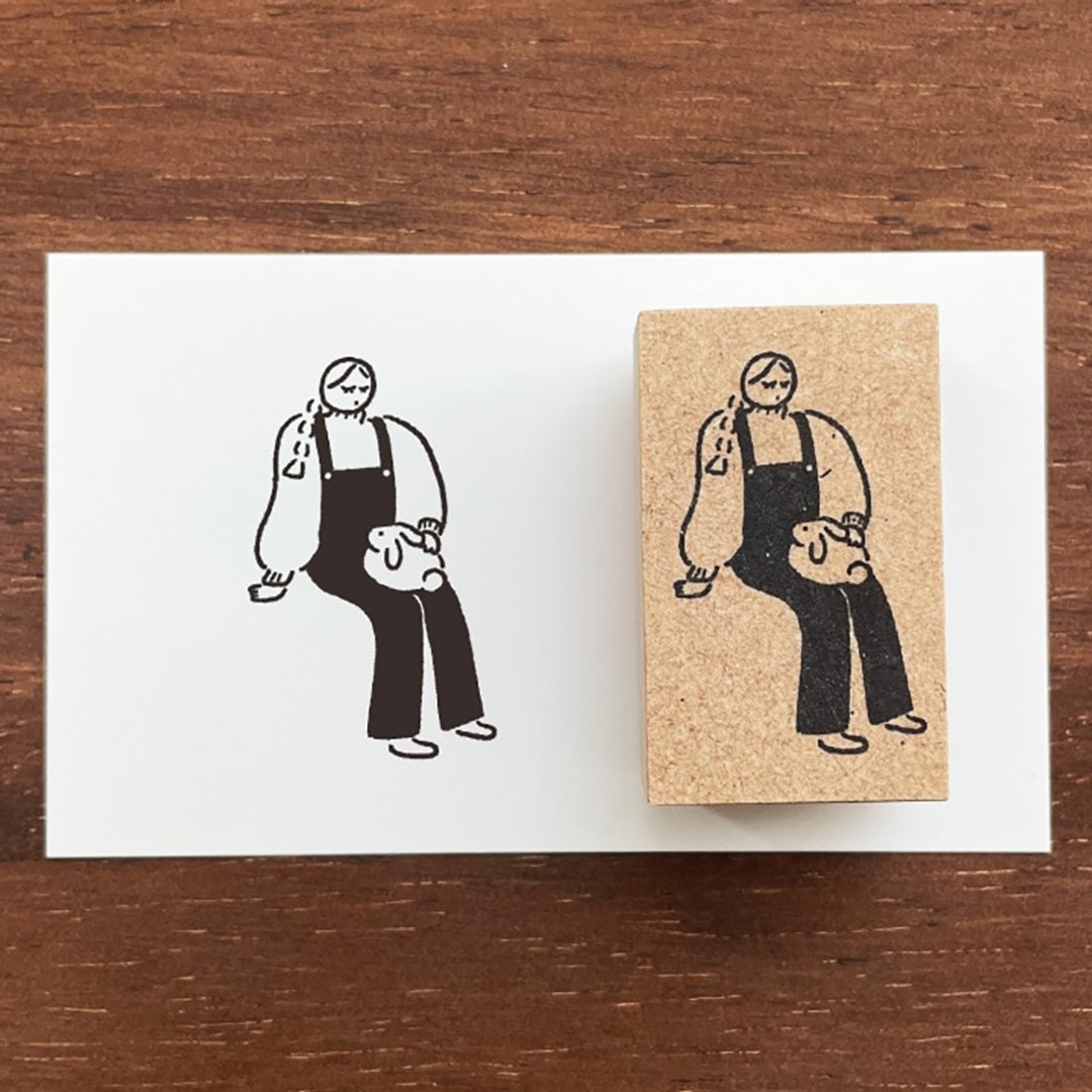 玛露酱 插画印章 悠闲 橡胶印章 女孩 日本制 a-096 - 印章/印台 - 木头 咖啡色