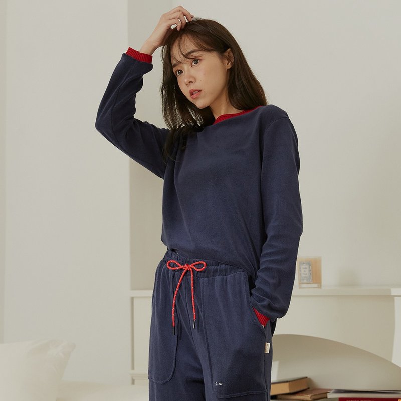 毛巾布滚边亲肤居家服套装-午夜蓝/UMORFIL/胶原蛋白纱 - 居家服/睡衣 - 棉 蓝色