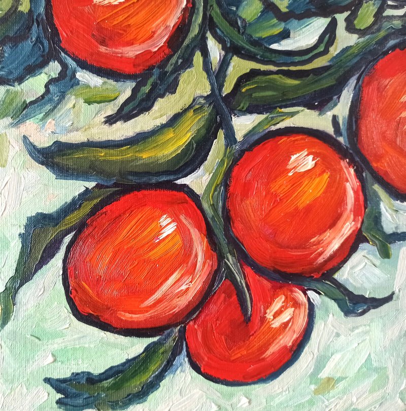 原创艺术油画橘子画在画布上 20x20cm - 花瓶/陶器 - 其他材质 多色
