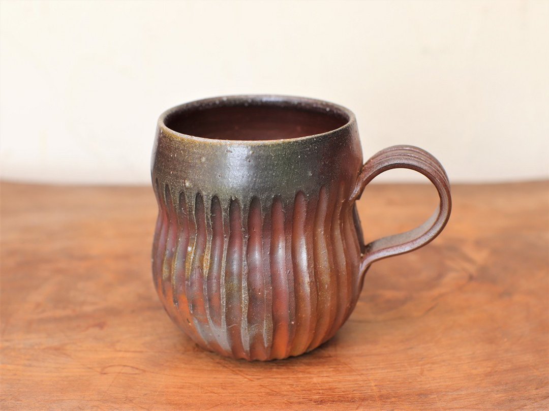 Bizen ware coffee cup (ho) Sangiri c11-037 - 咖啡杯/马克杯 - 陶 咖啡色