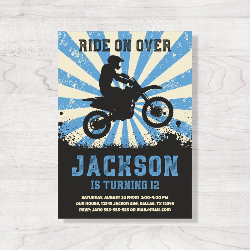 Dirt Bike Birthday Invitation, Digital, Personalized - 电子喜帖/贺卡/邀请函 - 其他材质 