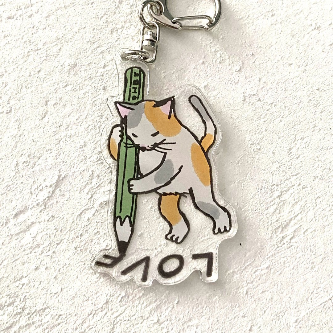 压克力钥匙圈铅笔猫 - 钥匙链/钥匙包 - 纸 蓝色