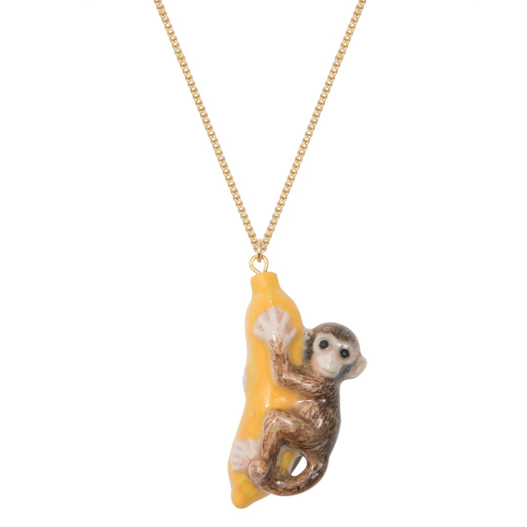 AndMary 手绘瓷项链-猴子 礼盒包装 Monkey and Banana Necklace - 项链 - 瓷 黄色