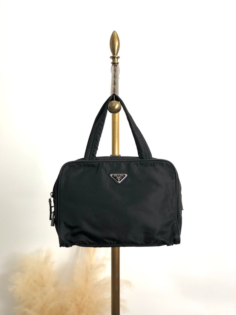 【日本直送 品牌二手包】PRADA普拉达手提包黑三角形logo尼龙迷你波士顿vintage vkstir - 手提包/手提袋 - 尼龙 黑色