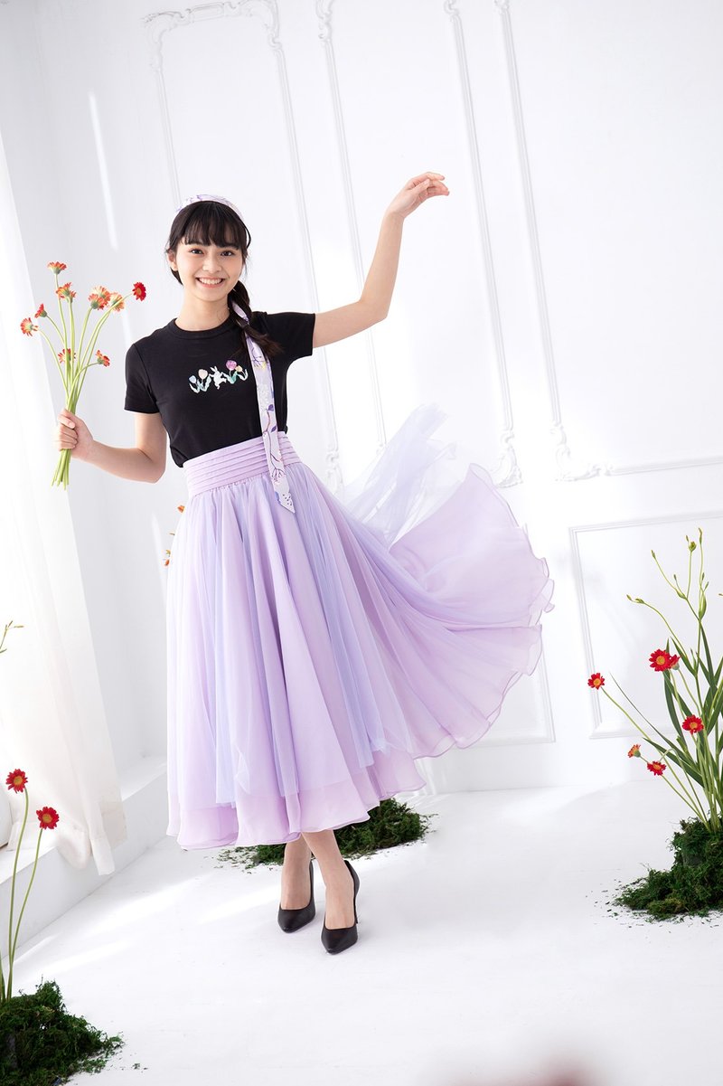 【LADY】重工瀑布纱裙 平口洋装 梦幻紫苑 柔软网纱+缎面纱 - 裙子 - 其他材质 紫色