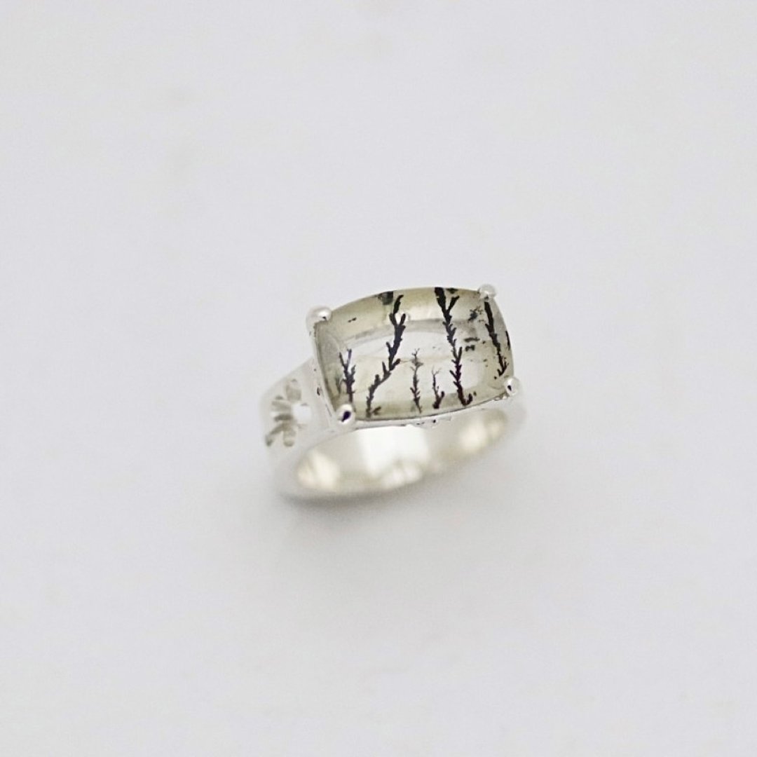 带来幸福的猫咪 Dendrite Quartz 银戒指 - 戒指 - 水晶 银色