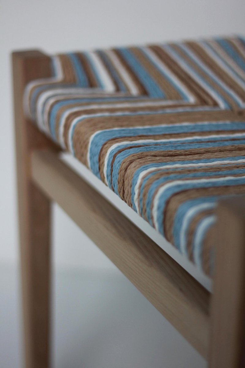 步日常联名款/梵谷绳编凳/梣木/不对称配色编织/Polly迷彩 - 椅子/沙发 - 木头 