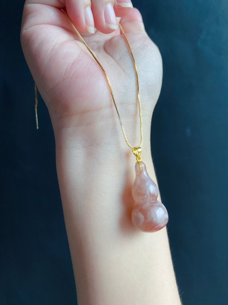 樱花玛瑙 葫芦 项链 天然石 礼物 独一无二 福气与平安 礼物 吉祥 - 项链 - 水晶 红色