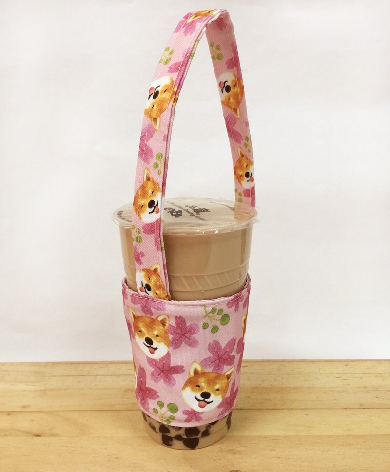 饮料杯提袋-粉红微笑柴犬 - 随行杯提袋/水壶袋 - 其他材质 