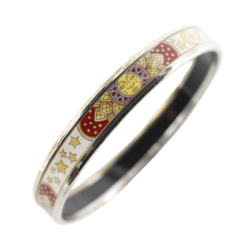 【日本直送】爱马仕 HERMES Émail PM 手镯 珐琅 日月星辰 金属制 白色 约 19.0 克 女仕 【二手】 - 手链/手环 - 其他金属 银色