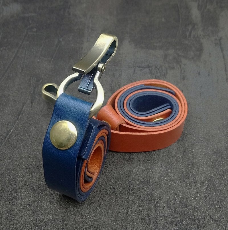 KATATSUMURI皮革卷收式饮料杯提带(多色可选) - 随行杯提袋/水壶袋 - 真皮 蓝色
