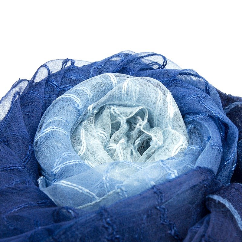 卓也蓝染 - 蓝染横纹乌干纱围巾 - 丝巾 - 丝．绢 蓝色