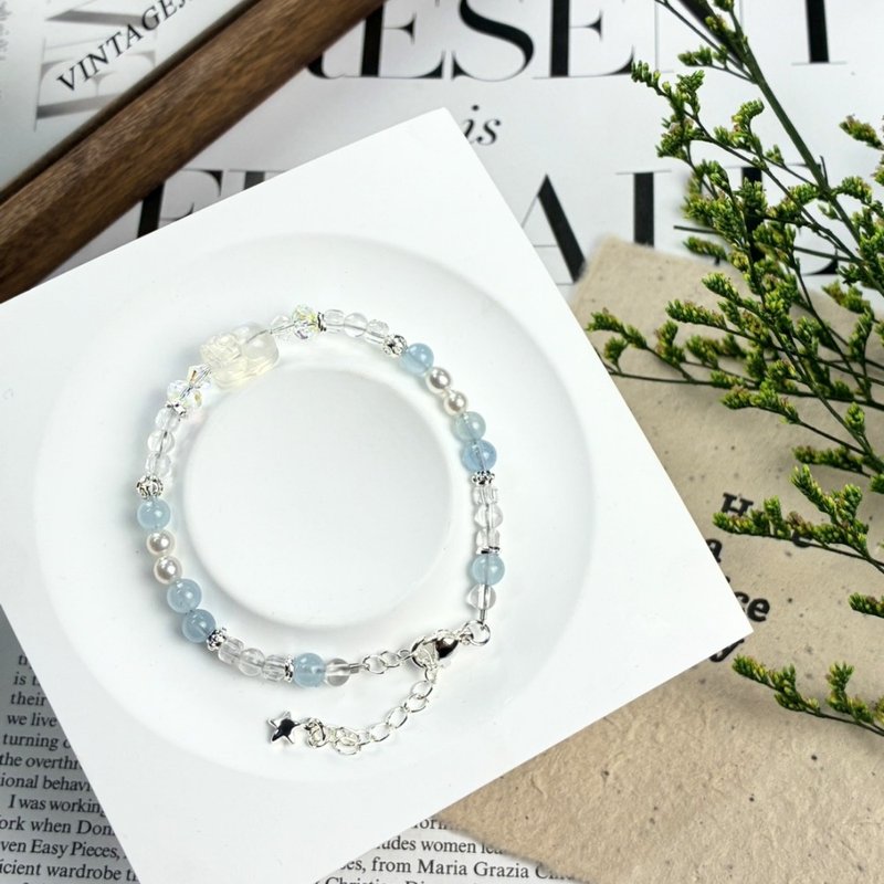 原创设计 澈蓝水光 貔貅月光石能量水晶手链 貔貅 海蓝宝 白水晶 - 手链/手环 - 水晶 蓝色