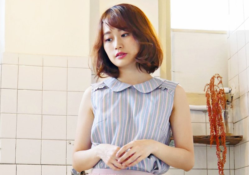 MIT质感条纹配色无袖上衣 (R7003D) - 女装背心 - 聚酯纤维 蓝色