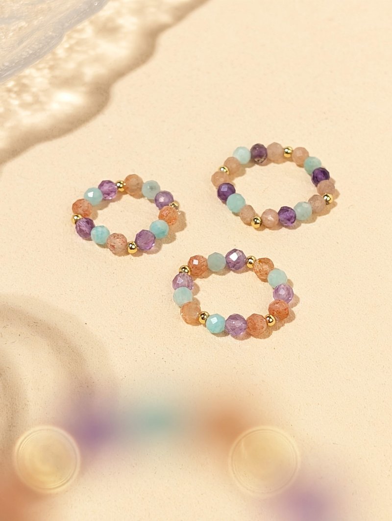 金太阳石 紫水晶 天河石  天然石串珠戒指 JIEGEM 姊的珠宝 - 戒指 - 半宝石 紫色