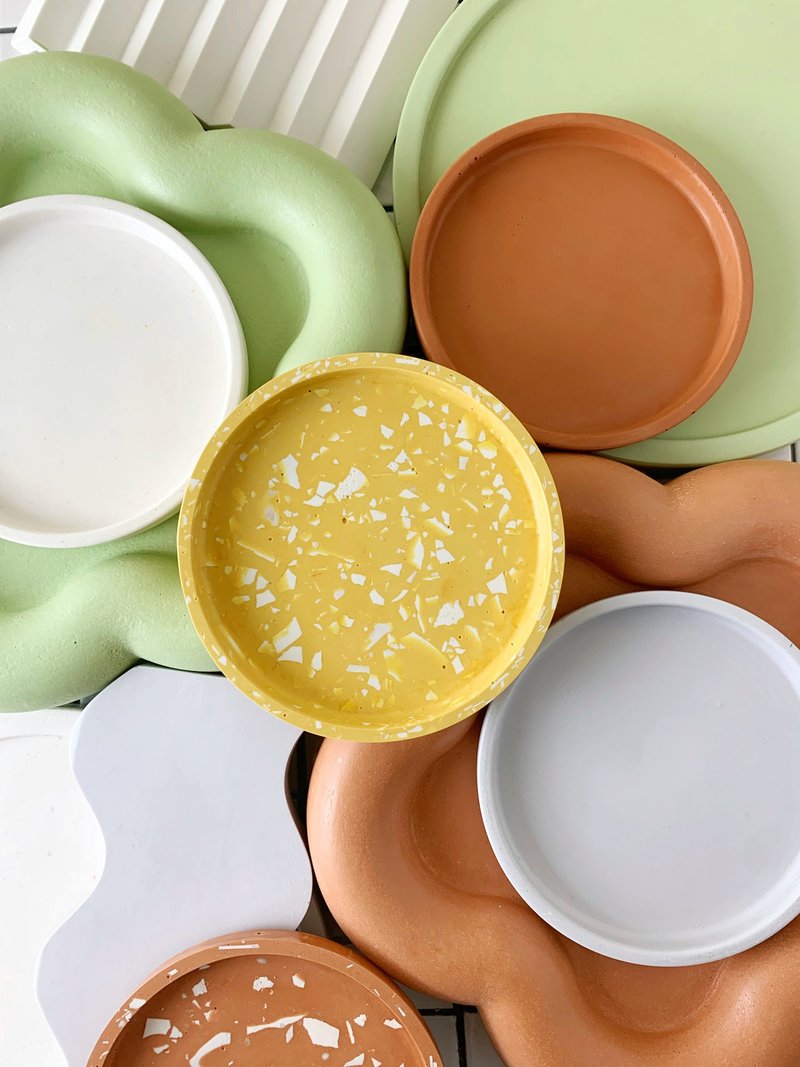 Terrazzo tray, small tray, oval round tray, soap dish, coaster - 杯垫 - 环保材料 黄色