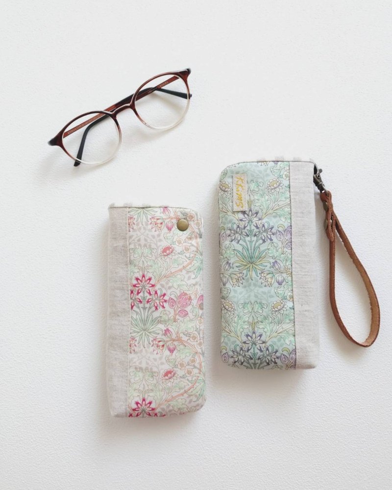 【BMG/铺棉眼镜袋】英式古典 春的颜色 日本棉麻布 先染条纹 - 眼镜盒/眼镜布 - 棉．麻 多色